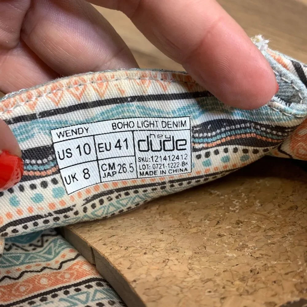Hey Dude Wendy Boho Light Denim US Women's Size 10 Sneakers‎